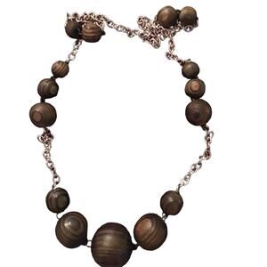 Brown Wooden Balls‎ Necklace With Gold